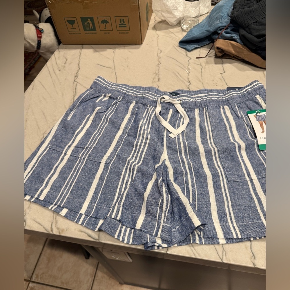 NAUTICA Women's Blue Shorts Size XL X-Large Striped Linen Boho Pockets NWT - Picture 4 of 15